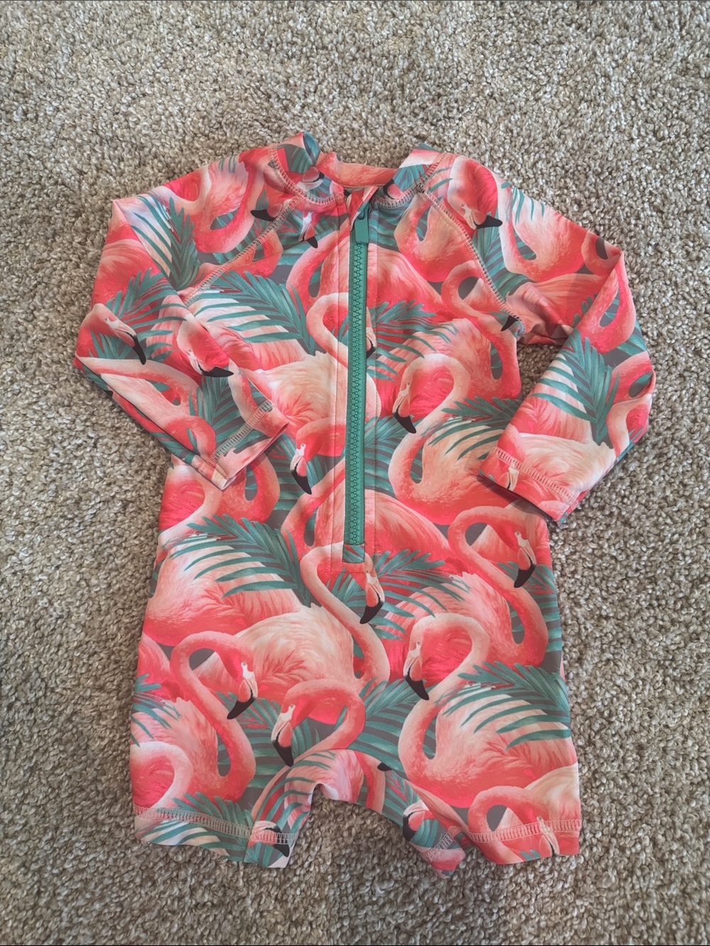 Old Navy Pink Flamingo Printed Swim Rashguard Bodysuit for Baby